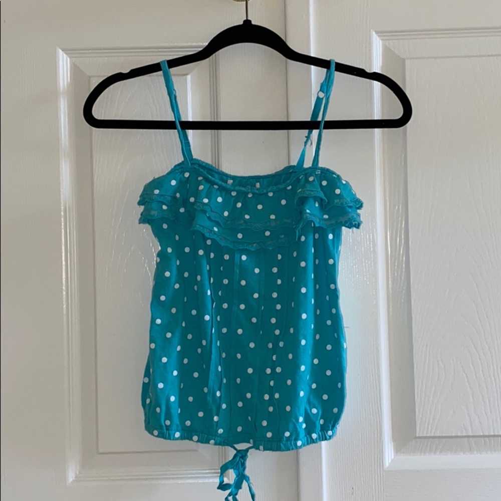 NWOT Aeropostale Turquoise Polka Dot Ruffle Tank Top